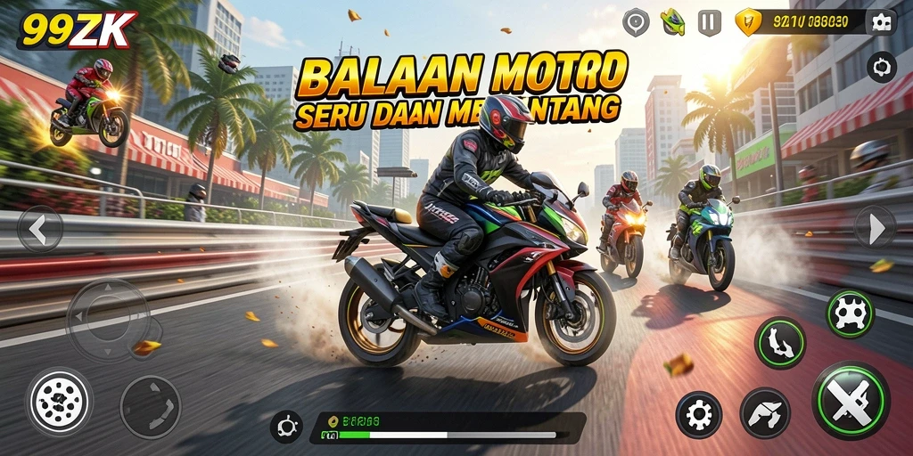 Gameplay 99ZK yang mendebarkan dalam balapan motor.