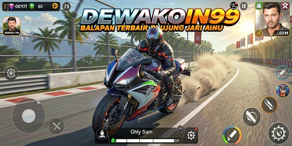 Tangkapan layar dari gameplay DEWAKOIN99 yang penuh aksi balapan motor.