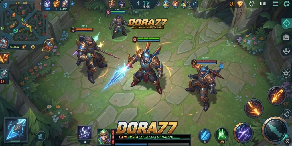 Screenshot gameplay DORA77 yang menampilkan pertarungan seru di arena.