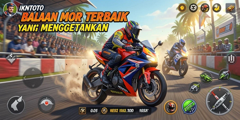 Screenshot gameplay IKNTOTO yang menampilkan aksi balapan motor yang mendebarkan.