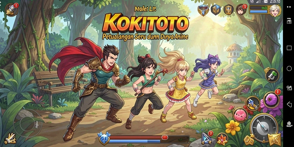 Tampilan gameplay KOKITOTO dengan karakter anime yang dinamis.