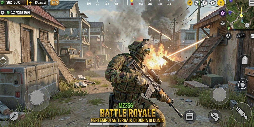 Tangkapan layar dari gameplay seru MZ356 di arena Battle Royale.