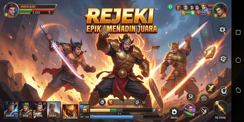 Screenshot menunjukkan pertarungan seru dalam REJEKI.