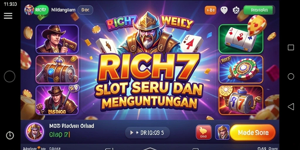 Tampilan menarik dari gameplay RICH7 yang penuh warna dan fitur slot.