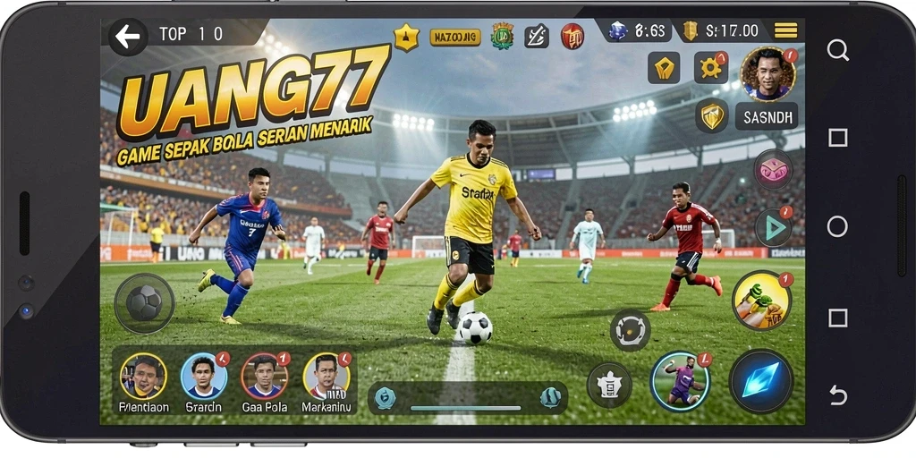 Tangkapan layar UANG77 menampilkan momen seru dalam permainan sepak bola.